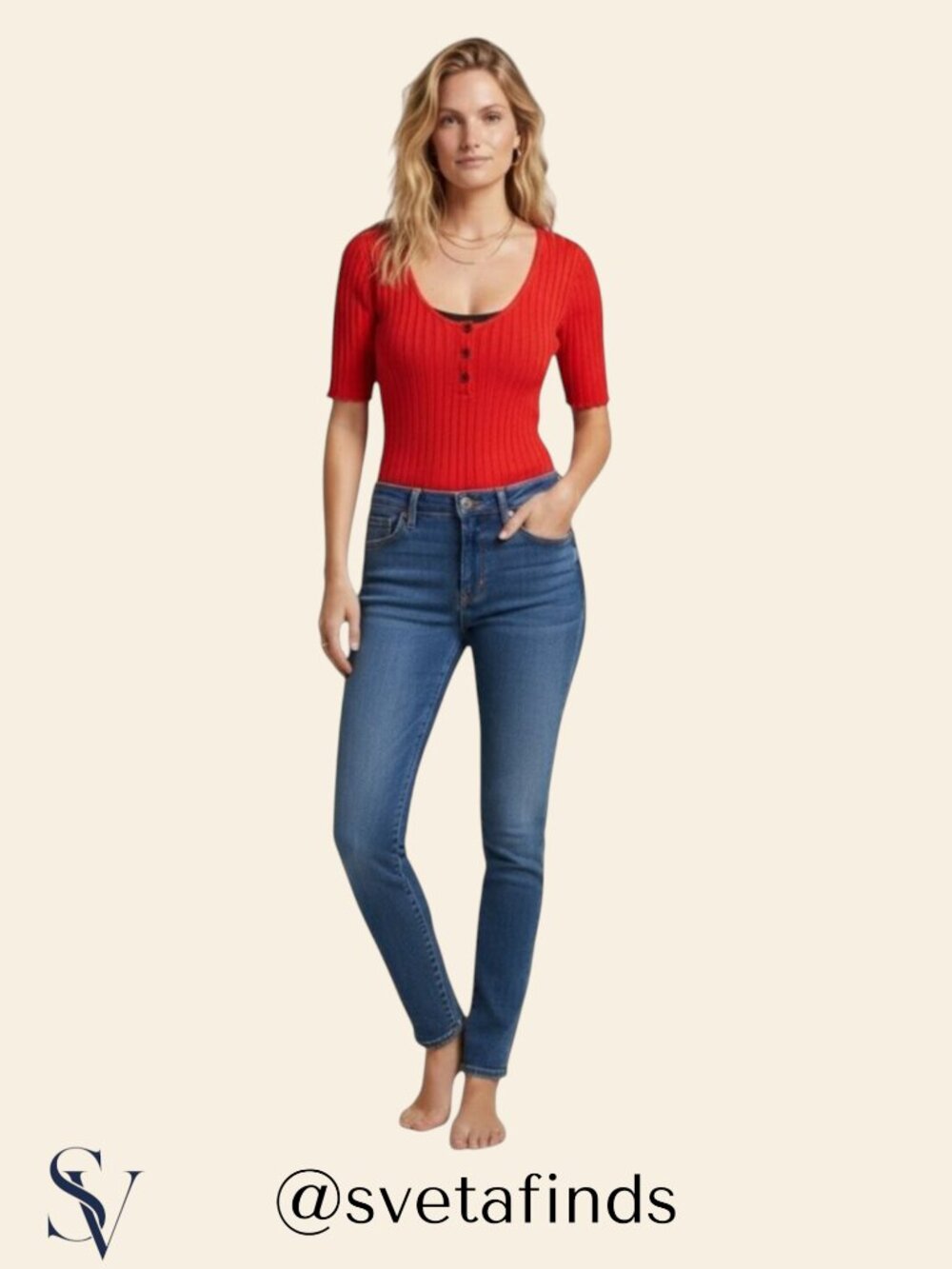 Abound Red Ribbed V-Neck Button Short Sleeve Tee Size S